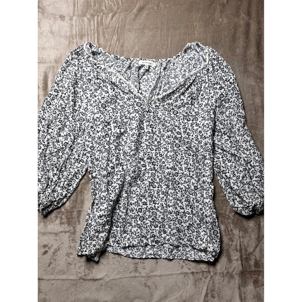Max‎ Studio Women Black Floral Print Balloon Sleeve Blouse Large Boho Summer